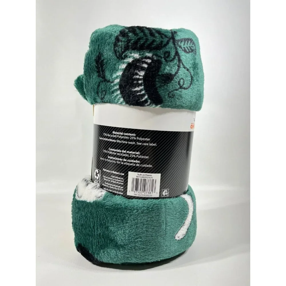 Way To Celebrate Halloween Skulls & Ravens Plush Throw Blanket 50